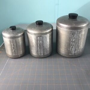 Vintage 1960s Mid Century Chrome Aluminum Canister Set Of 3 Sugar Coffee Tea